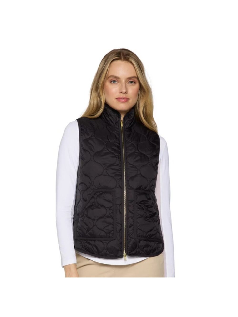 Eddie Bauer Puffer Vest Size XS Black Quilted Full Zip Side Pockets Mock Neck